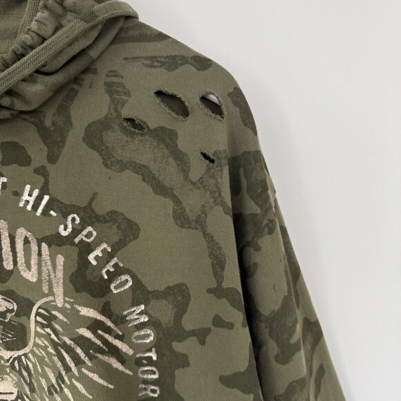 Affliction Garage Built Crop Camo Distressed Hoodie Sweater Cut Outs XL EUC - Picture 4 of 11